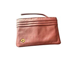 Vintage  Etienne Aigner Clutch Wristlet Bag Burgundy Leather Gold Logo Accent